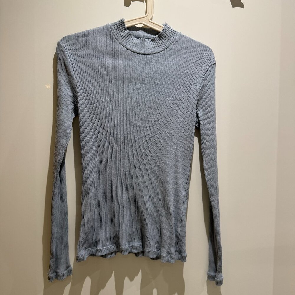 Uniqlo Women Ribbed Mock-Neck Long Sleeve Shirt Size S